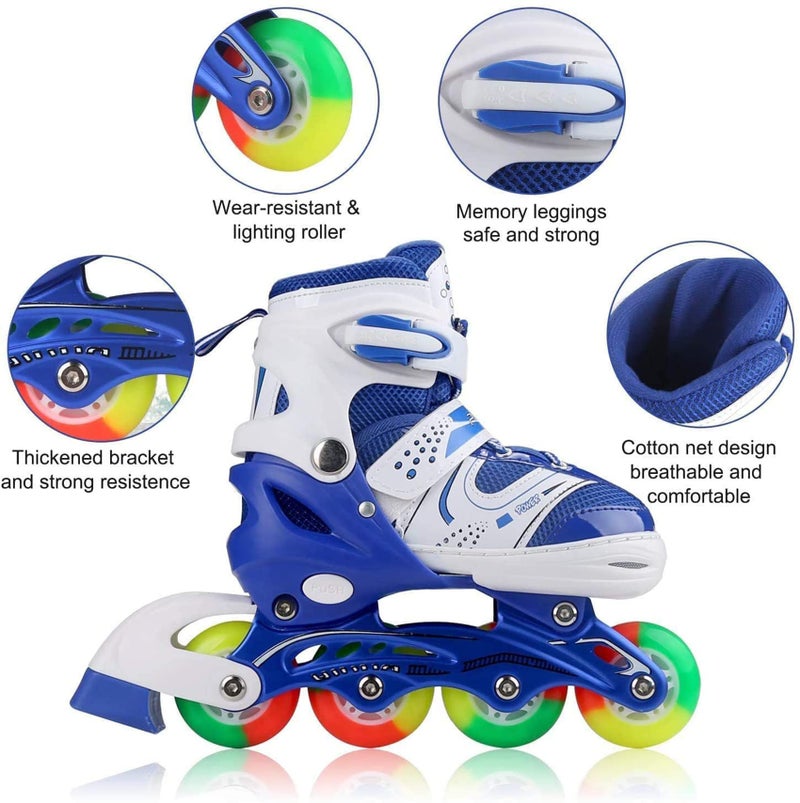 JIFAR Youth Children's Inline Skates for Kids, Adjustable Inlines Skates with Light Up Wheels for Girls Boys, Indoor&Outdoor Ice Skating Equipment Medium Size(2-5 US), Medium-blue - Image 5